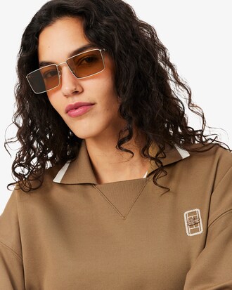 Oversized Piqu&eacute; Sweatshirt met Polokraag