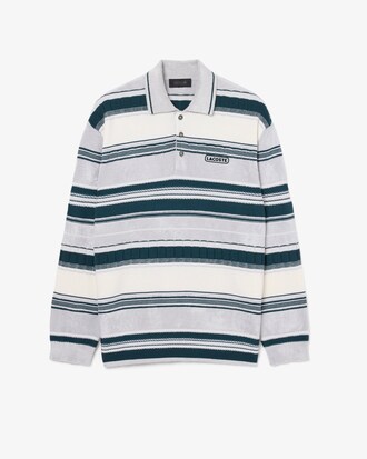Runway Getextureerde Gestreepte Sweater met Polokraag