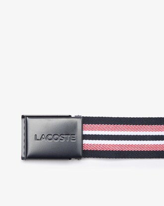 Riem dames gestreept met gegraveerde Lacoste-plaatgesp