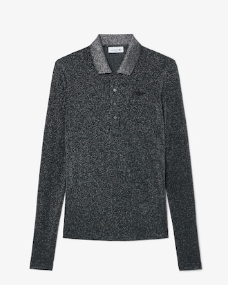 Slim Fit Langmouwig Glitter Jersey Polohemd