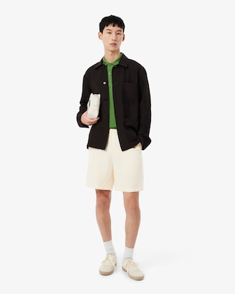 Regular Fit Keperstofshort van Gemengd Linnen