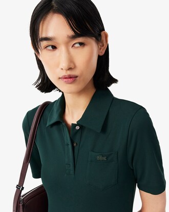 Pleated Fluid Jersey Polo Collar Dress