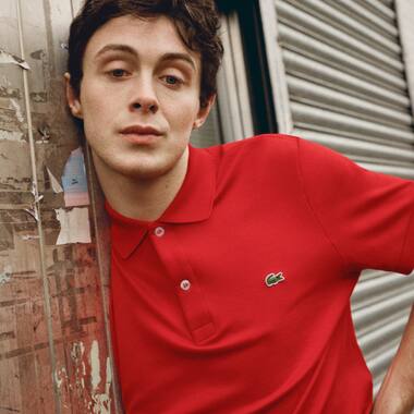 Men's red classic fit polo shirt in cotton small piqu&eacute;