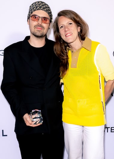 Arthur Avellano and Catherine Spindler, Deputy General Manager of Lacoste, at the 2023 Andam Fashion Awards.