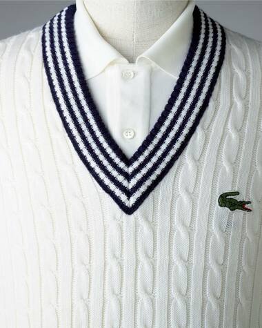 Cable-knit sweater with V-neck Tennis collar, 1973, (c) J&eacute;r&eacute;my Bailey