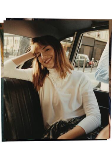 off-white long sleeve slim fit polo shirt worn by Louise Bourgoin