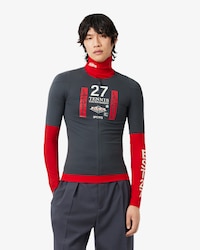 Runway bedrucktes Stretch-T-Shirt mit Rei&szlig;verschluss