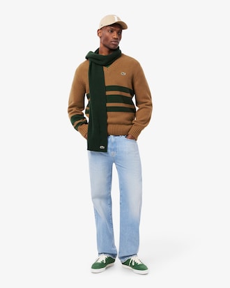 Gestreifter Wollpullover mit V-Ausschnitt