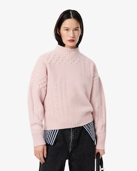 Wollpullover mit Patchwork-Effekt und hohem Kragen