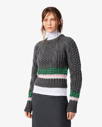 Runway gestreifter Wollpullover mit Struktur