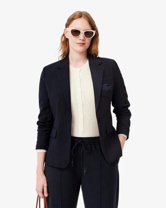 Slim Fit-Blazer aus Wolle mit gesticktem Krokodil