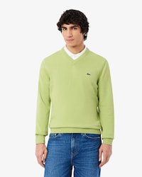 Einfarbiger Pullover aus Baumwolle mit V-Ausschnitt