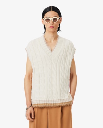 Ärmelloser Pullover aus Wolle mit Zopfmuster