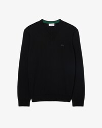 Einfarbiger Pullover aus Merinowolle mit V-Ausschnitt
