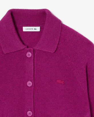 Cardigan aus Tuchwolle mit 3D-Strick und Polokragen