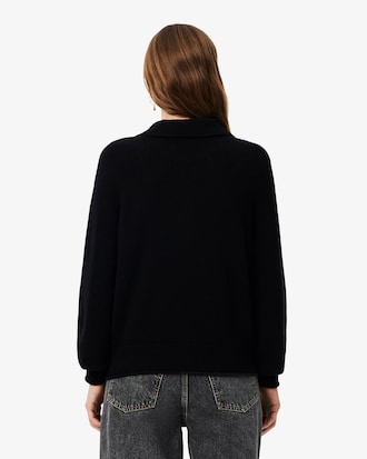Cardigan aus Tuchwolle mit 3D-Strick und Polokragen
