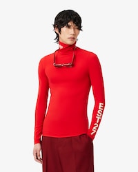 Runway bedrucktes Stretch-T-Shirt mit hohem Kragen