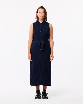 Polokleid aus dehnbarem Mini Piqué mit langen Ärmeln