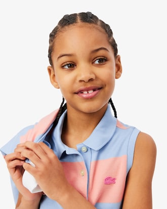 Gestreiftes, &auml;rmelloses Polokleid aus Petit Piqu&eacute;