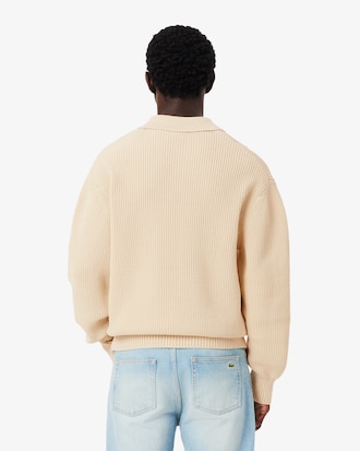 Pullover mit Perlrippstrick, Polokragen und Badge-Akzent