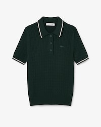 Gestreifter Pullover mit Zopfmuster und Polokragen