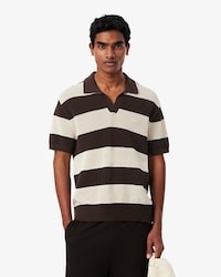 Pullover mit Polokragen, kurzen &Auml;rmeln und Streifen-Print