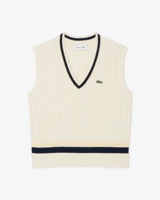 Ärmelloser Pullover aus Wolle mit Zopfmuster