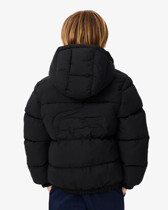 Unisex Puffer-Jacke mit Kapuze und gesticktem Krokodil