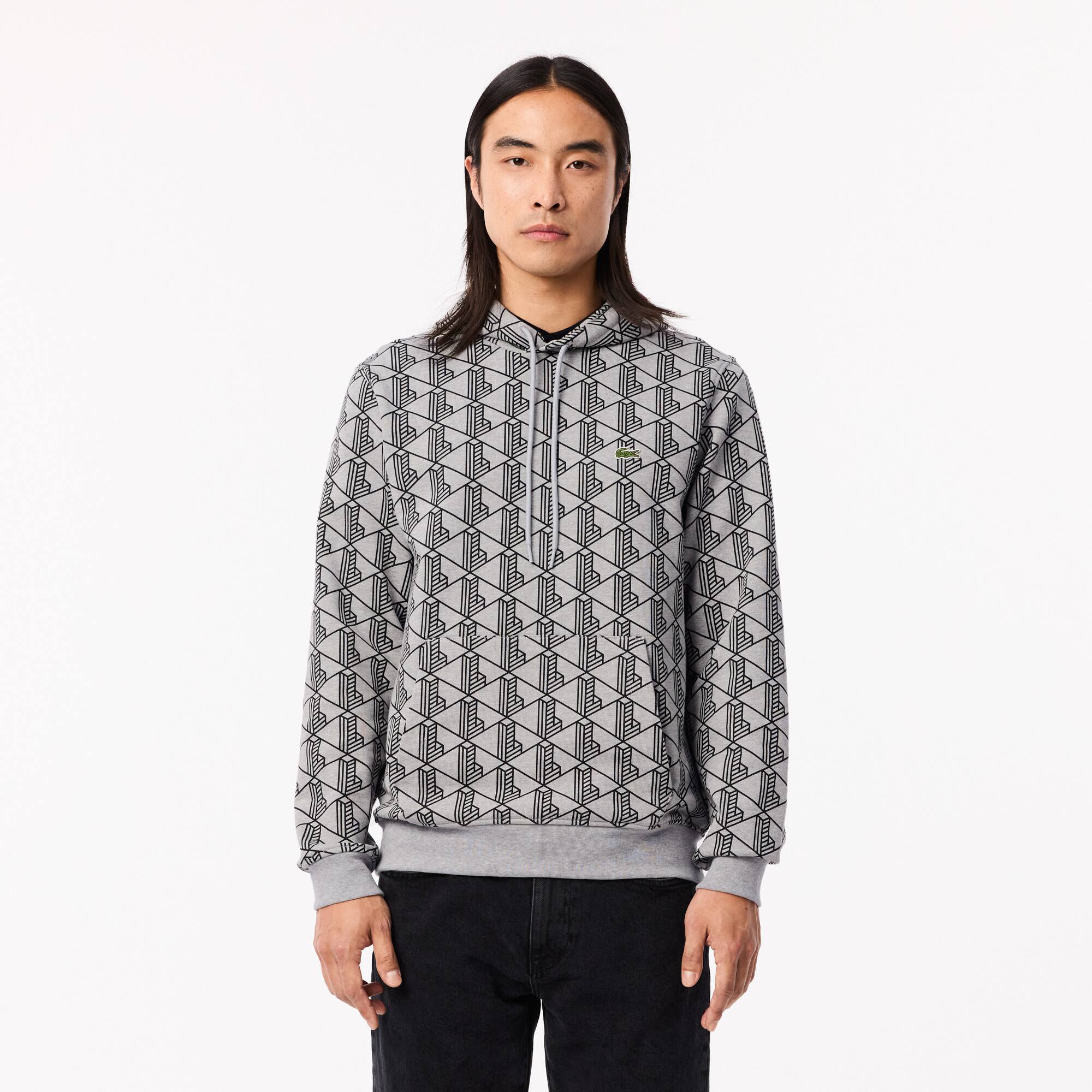Lacoste モノクラムフリスフティ SH2855 80P Men's Monogram Fleece Hoodie - Sweaters & Sweatshirts - New