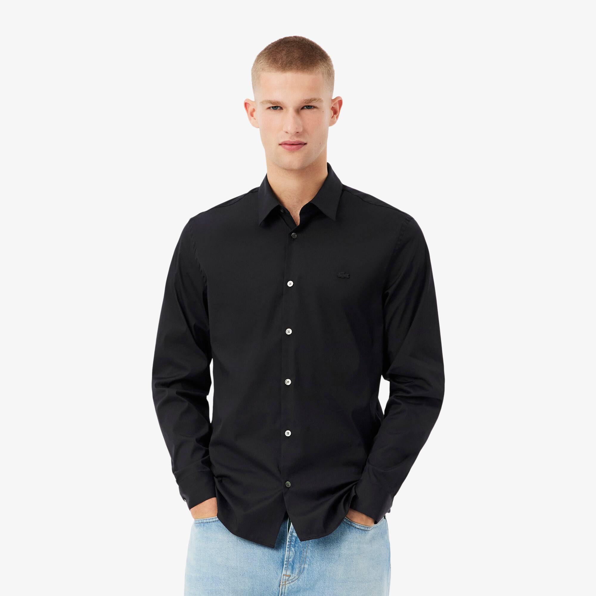 Slim Fit Stretch Poplin Shirt - Men's Long Sleeves Shirts - New In