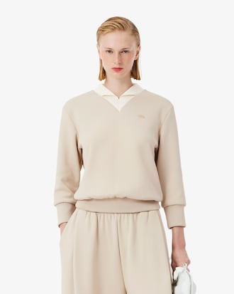 Runway Satin Knit V Neck Sweatshirt