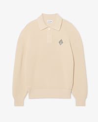 Badge Accent Pearl Rib Polo Collar Sweater