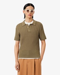 Runway Cable Knit Polo Collar Sweater