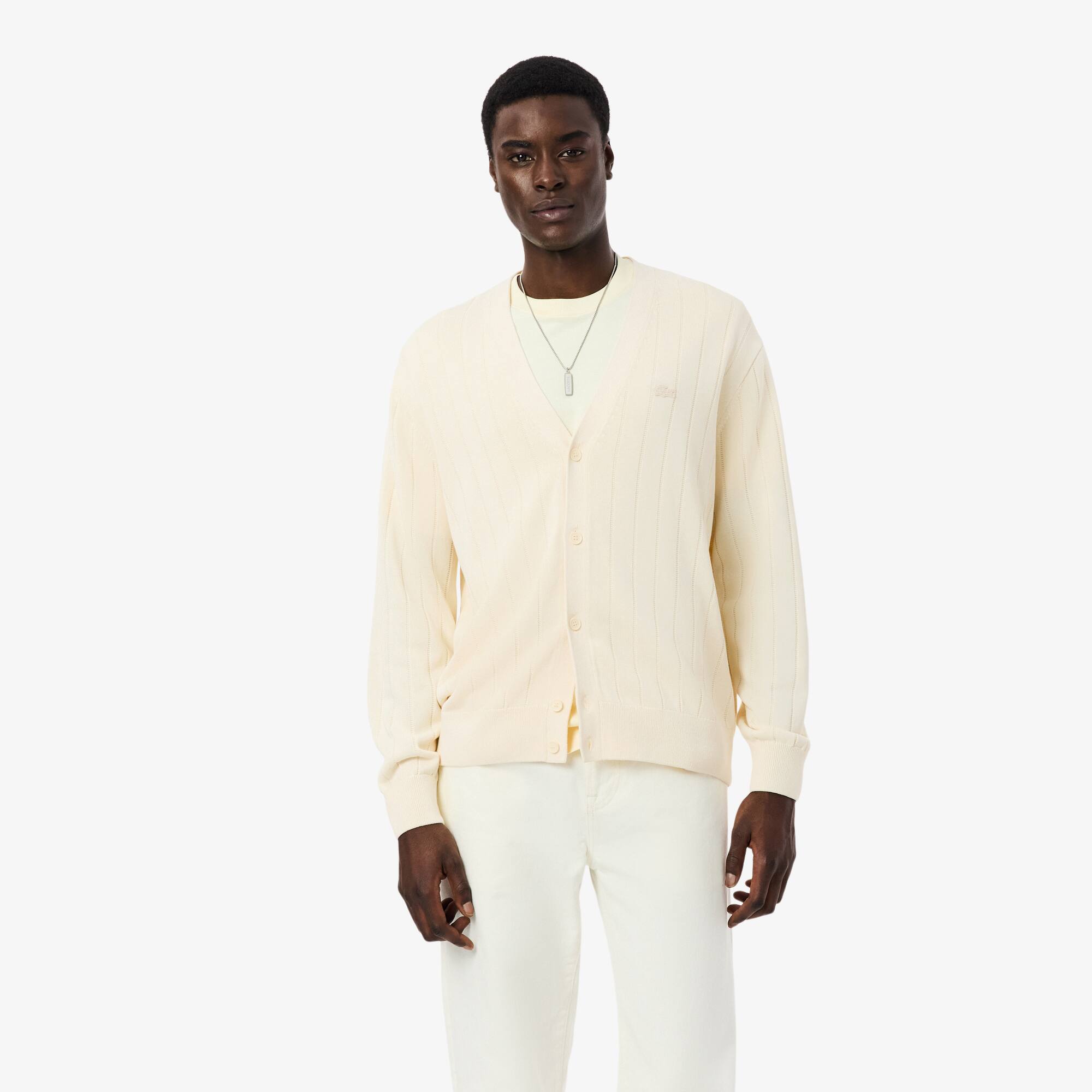 Rib Knit Cotton Blend Cardigan - Men's Knitwear - New In 2026