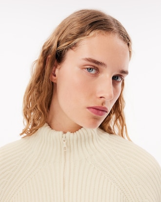 Zip Neck Pearl Rib Wool Sweater