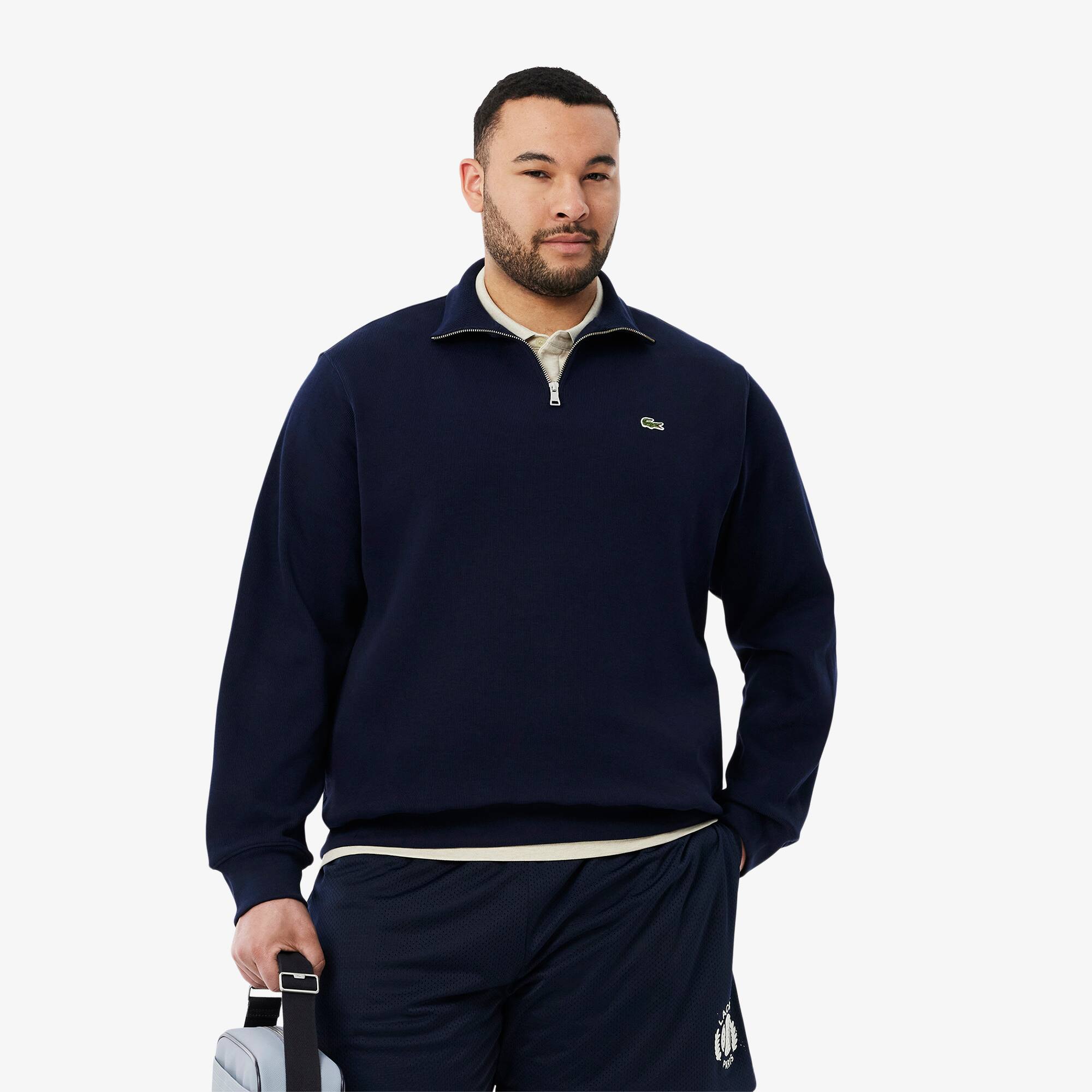 Zip-Up High Neck Interlock Sweatshirt - Men's Sweatshirts - New In