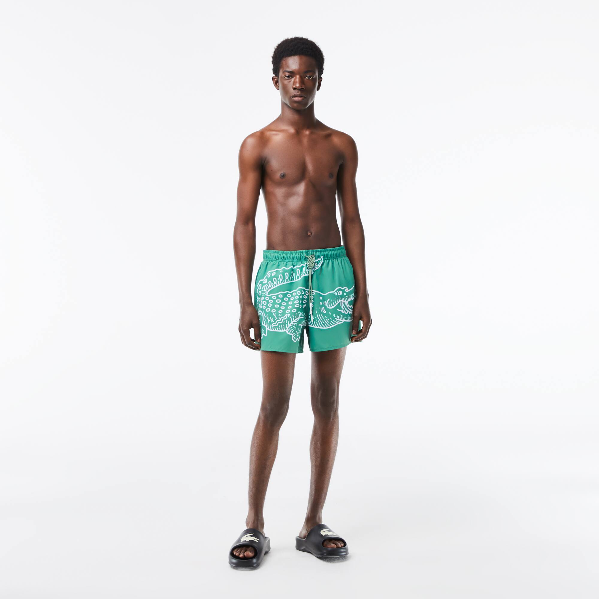 Men s Lacoste Crocodile Print Swim Trunks Men s Swimwear New