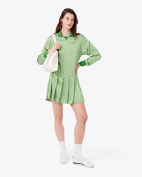 Pleated Satin Polo Dress