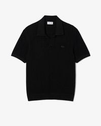 Cotton Blend Open Polo Collar Sweater
