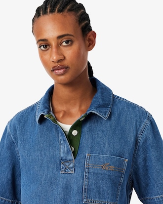 Oversized Lightweight Denim Polo Shirt