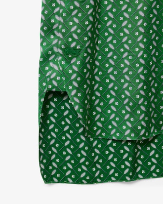 Runway Printed Satin Scarf Neck Dress