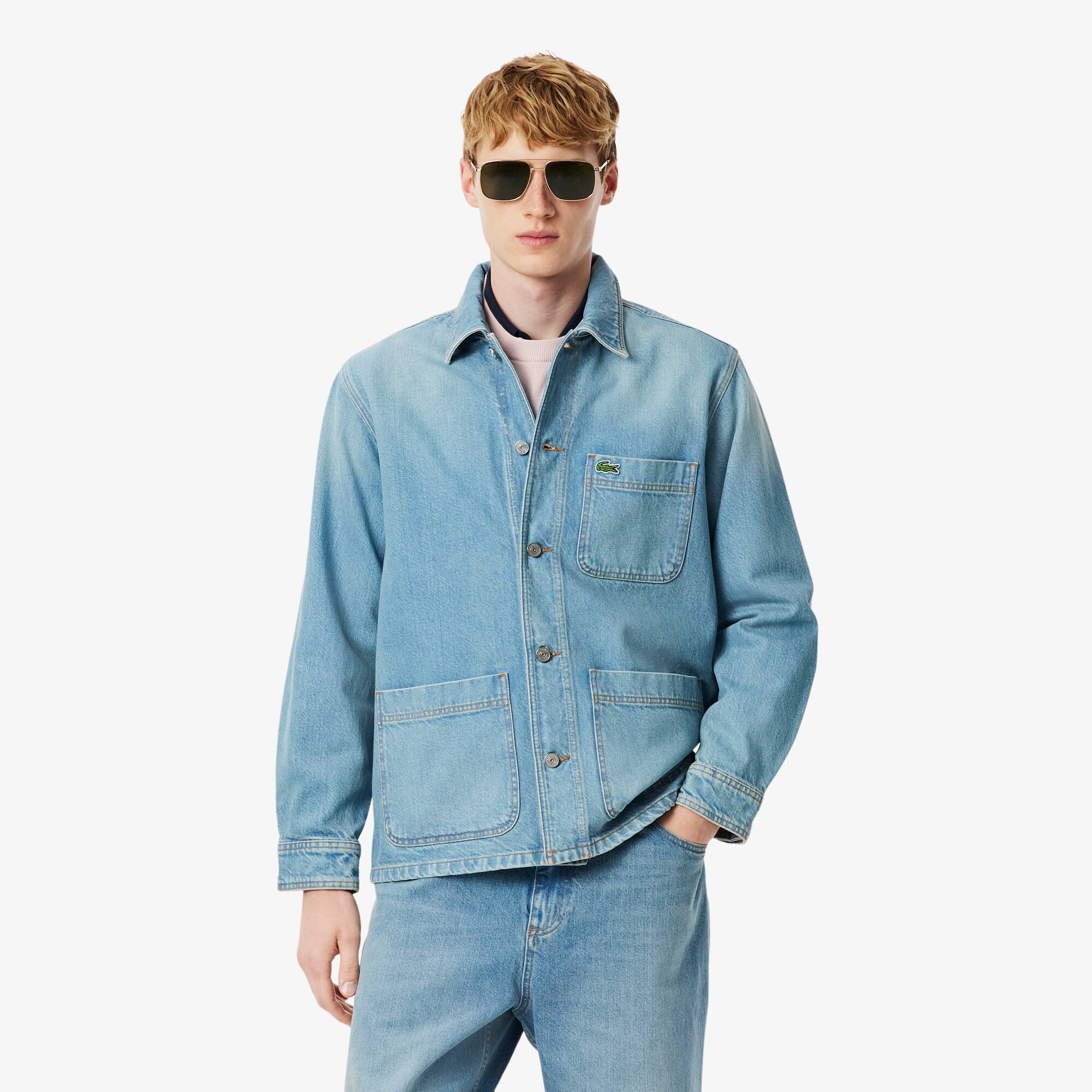 Heavy Cotton Denim Overshirt Jacket - Men's Long Sleeves Shirts