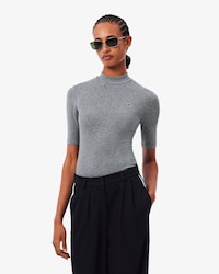 Slim Fit High Neck Rib Knit Wool T-shirt
