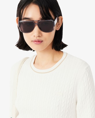 Stripe Accent Cable Knit Sweater