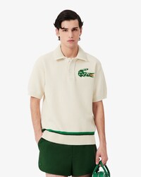 Runway Floral Crocodile Polo Collar Piqu&eacute; Sweater