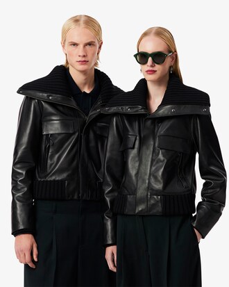 Runway High Ribbed Neck Leather Jacket