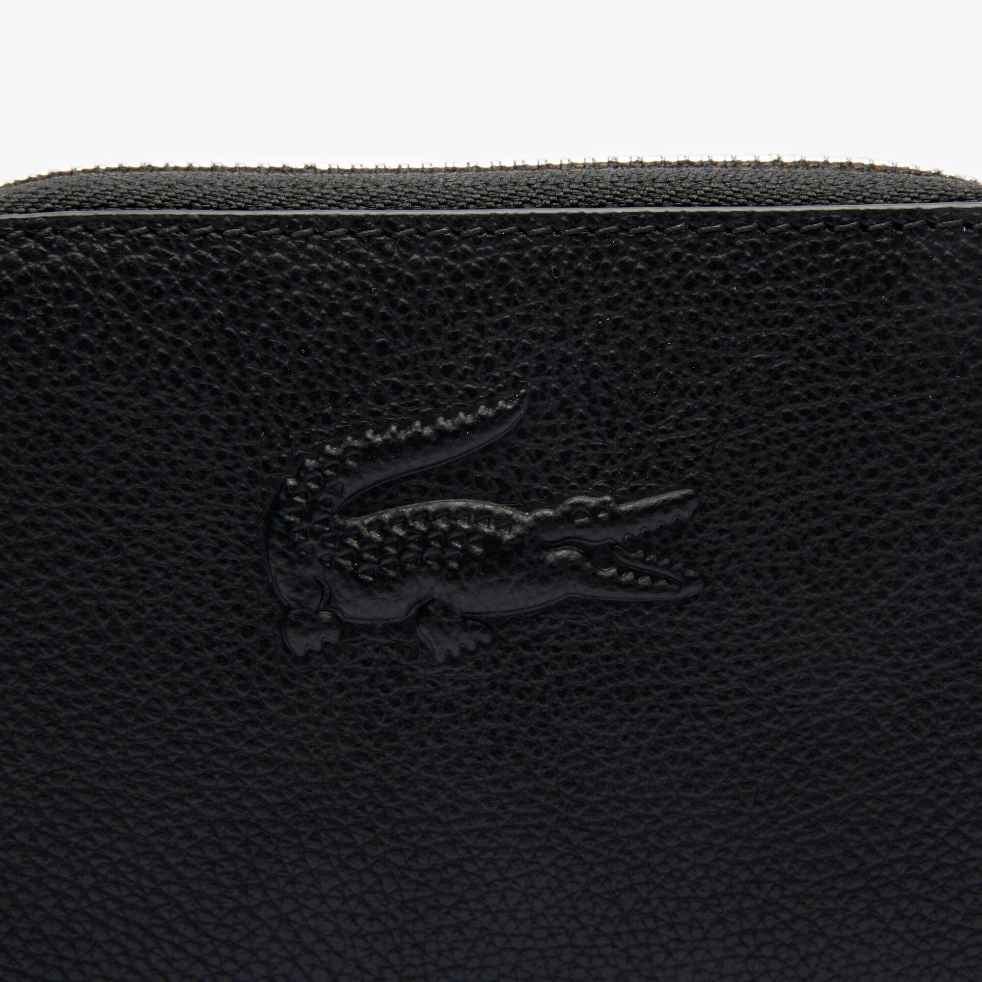 ★LACOSTE★ Women's City Court Coin Purse Round Wallet Black City Court Grain Leather Coin Purse - Women's Wallets