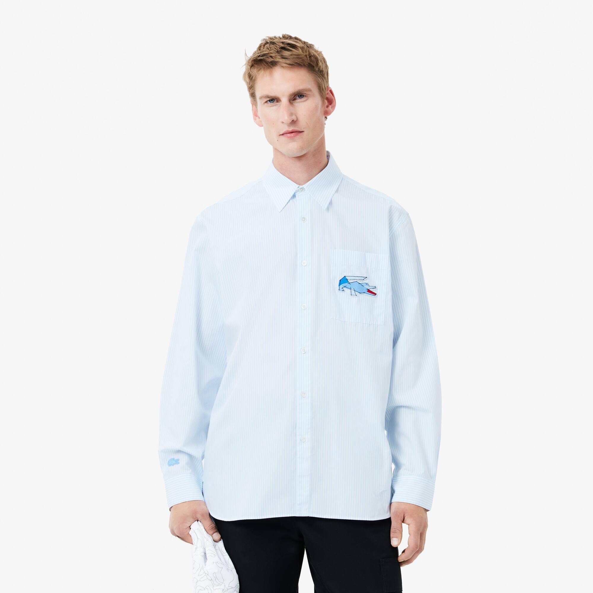 Relaxed Fit Shirt With Crocodile Badge - Men's Long Sleeves