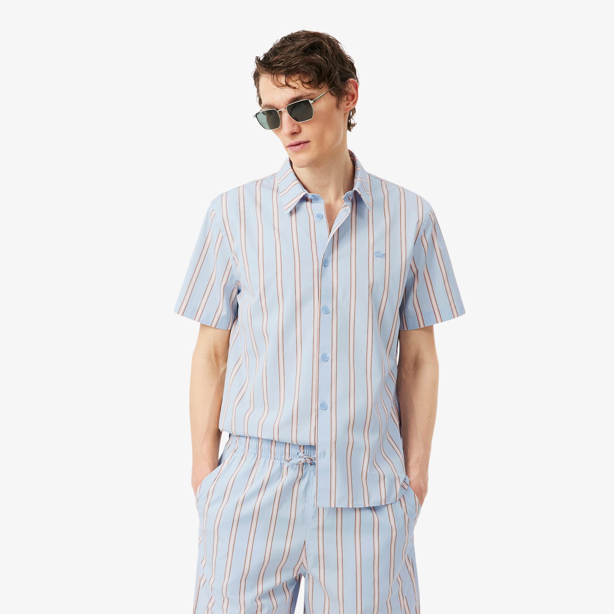 Regular Fit Striped Poplin Shirt - Men's Short Sleeves Shirts