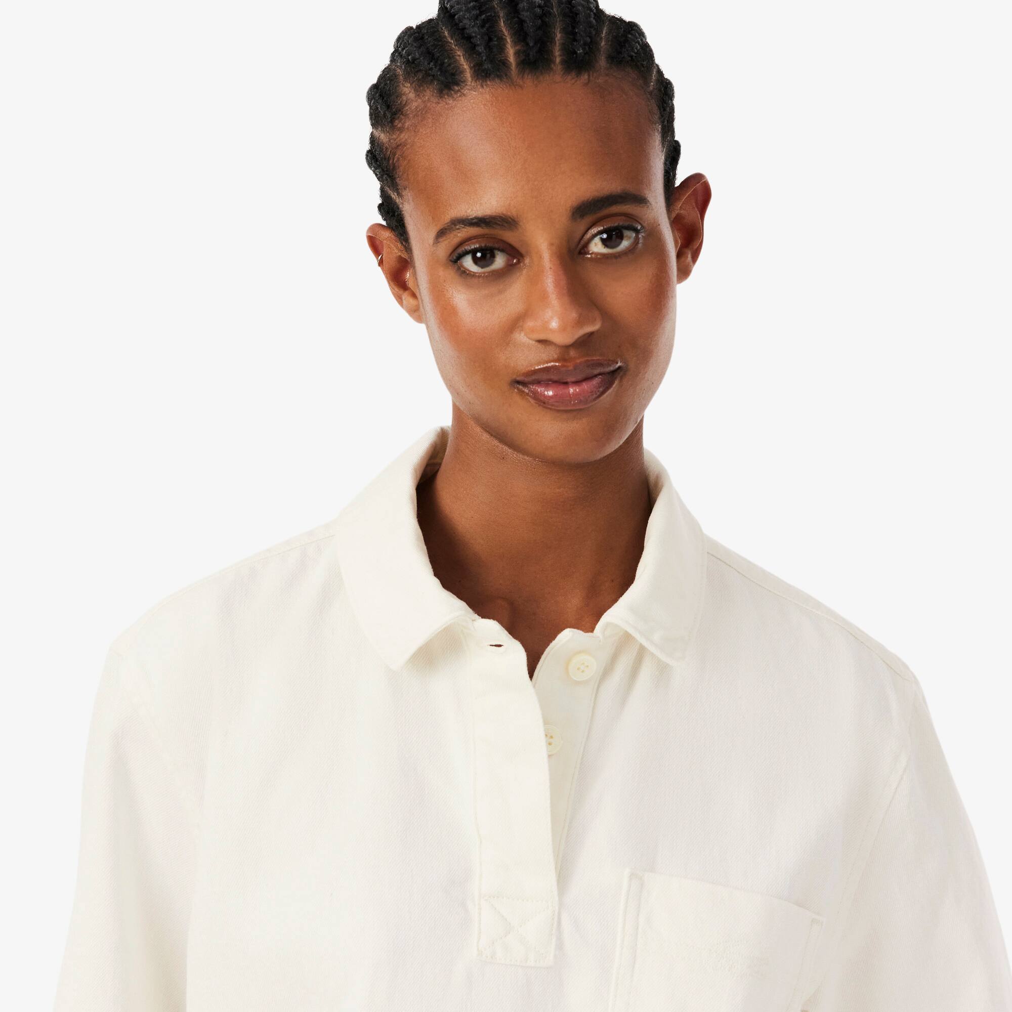 Oversized Lightweight Denim Polo Shirt - Women's Shirts & Tops